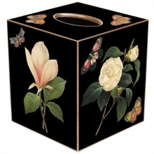 Black Magnolia & Peony Tissue Box Cover